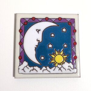 Masterworks Art Tile Trivet Moon Sun Stars Ceramic Handcrafted Decor Kitchen